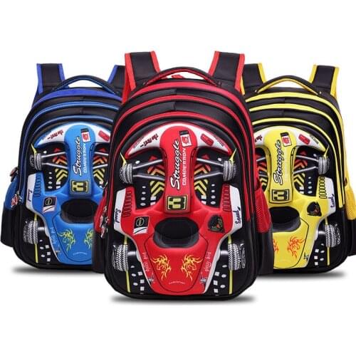 CHILDRENS School Bags Schoolbag for Elementary School Students Cartoon Car Race Car 3D Dual Purpose Shoulder Burden Relieving B