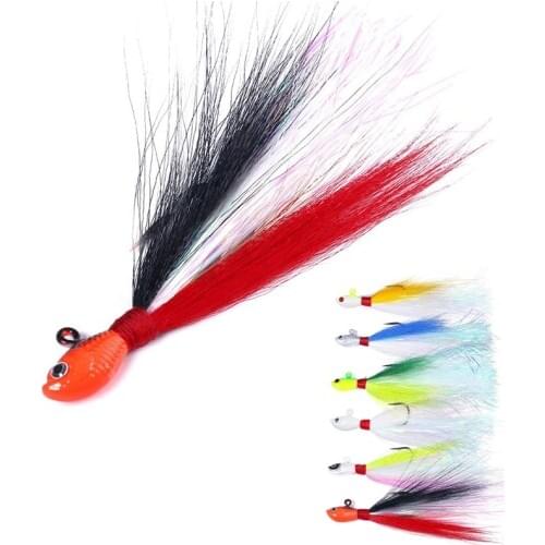 1pcs 42g Bucktail Jig Fishing Lure Swim jig Lead Head Jigging Bait Saltwater Sea Fishing Tackle 6 colors