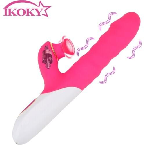 IKOKY Telescopic Dildo Vibrator Licking Sucking Clitoris Stimulator G Spot Rabbit Vibrator Sex Shop toys Sex Toys for Women