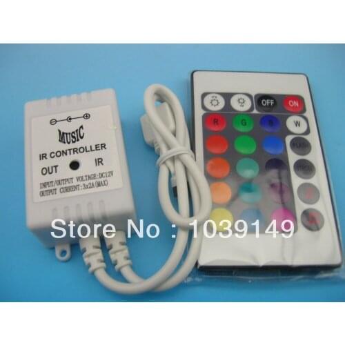 IR Music RGB Controller;IR RGB Controller;Music LED Controller;72W;24Keys;Max 2A*3channel output;Wireless Controller;DC12-24V