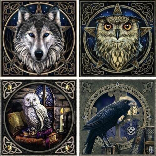 Full Drill Square/Round Diamond Painting Owl Wolf Crow Diamond Embroidery Animal Picture Of Rhinestones Mosaic Wall Decor