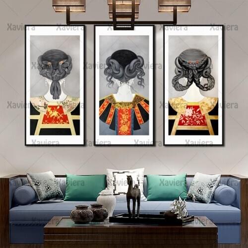 Classical Chinese Hairstyle Canvas Painting Ancient Girls Hair Styling Wall Art Posters Home Decoration Pictures Bedroom Murals