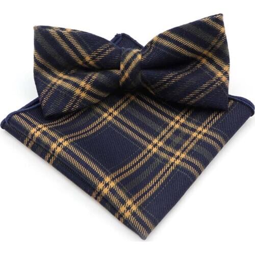 Mens Formal Stripe Plaid Hankerchief Adjustable Bow Tie Set Vintage Fabric Of Business Suit Hankies Bowtie Party Accessories