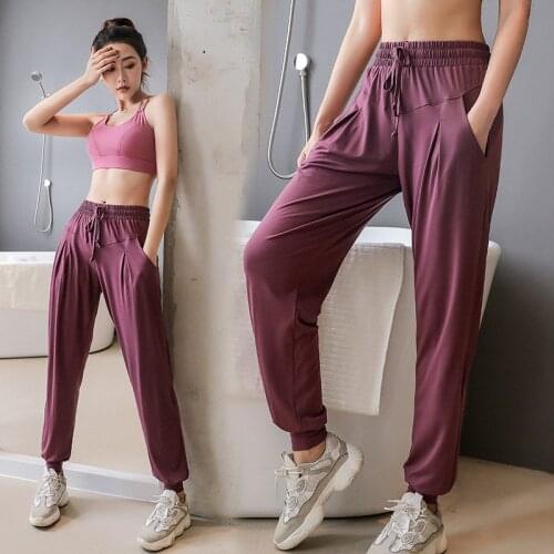 Soft Sports Pants Women Elastic Waist Loose Running Gym Pants Ladies Quick Dry Yoga Fitness Training Trousers Female