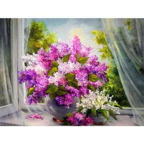 Flowers Purple Printed 11CT Cross Stitch Complete Kit Embroidery DMC Threads Painting Knitting Craft Hobby Wholesale Different