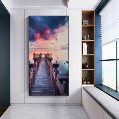 Sunset on The Bridge Side Landscape Canvas Painting Wall Art Nordic Posters and Prints Wall Pictures for Living Room Decoration