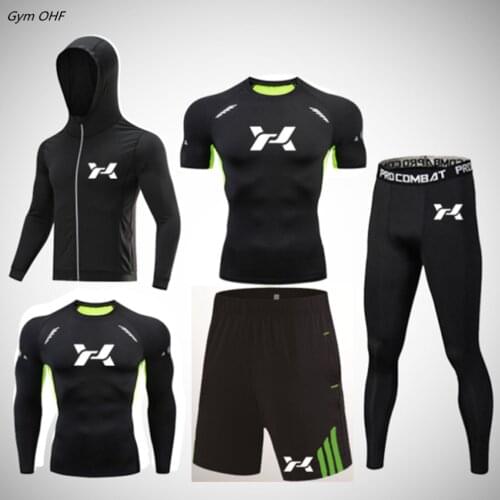 New Boxing BJJ MMA Sport Suits Work Out Compression Suits Men Exercise Gym Fitness Running Tights Sets Rash Guard Tracksuits Men