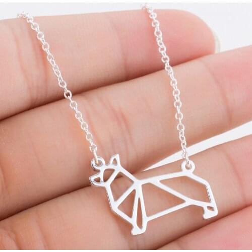 New Fashion Origami Dog Pendant Necklace Metalic Jewelry Pet Animal Jewelry For Women Statement Christmas Gift Memory Colier
