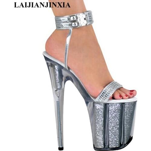 New 8 inch high heels silver bling bride wedding shoes platform crystal shoes 20cm Platform sexy shoes Exotic Dancer shoes