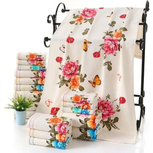 New 100% Cotton Towel with Bath Towels High Quality Men Women Peony Beach Towel Bathroom Set for Family Guest Bathrooms Gym