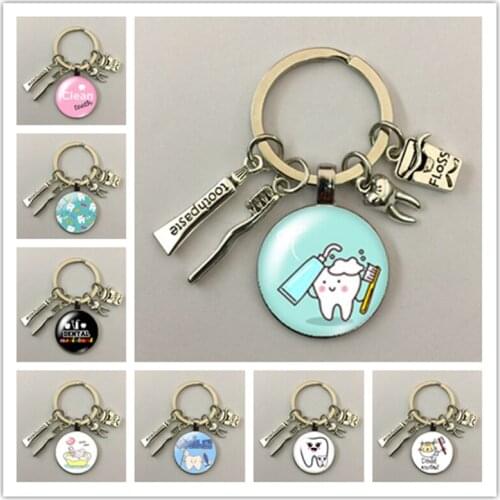 New I Love Tooth Pendant Keychain Mini Toothbrush Toothpaste Keychain Fashion Jewelry Men and Women Gifts