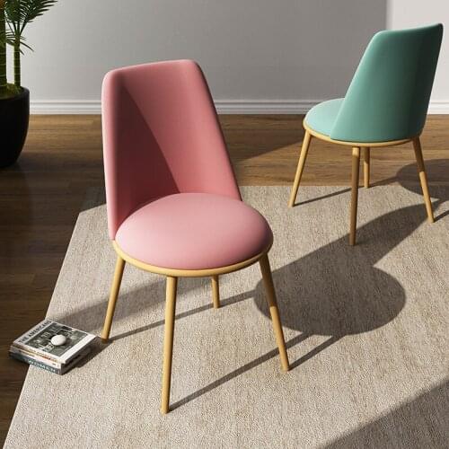 Nordic Dining Chair Metal High Back Soft Cushion Vanity Chairs for Bedroom Modern Sillas De Comedor Accent Chairs Living Room