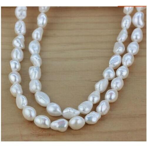 Single stradn 9-10mm freshwater white baroque pearl necklace 40inch