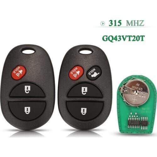 Bilchave 3/4 Buttons 315Mhz Remote Car Key Replacement For Toyota Tacoma Tundra Highlander Sequoia Sienna 2008-2012 GQ43VT20T