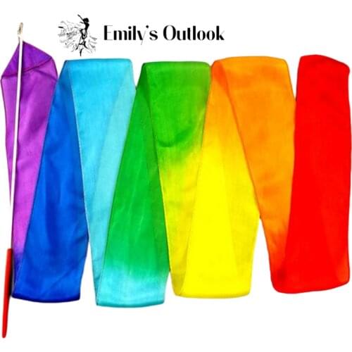4M Rainbow Ballet Dance Silk Streamers Rhythmic Gymnastic Ribbon Girl Adults Art Dances (Fiberglass Rod included) Free Shipping