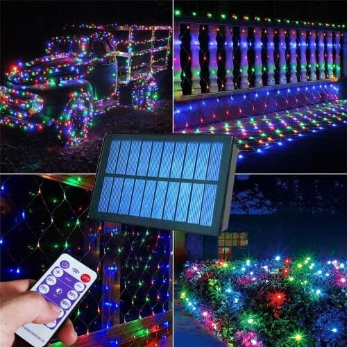 3X2M Xmas Solar LED Net Mesh String Light Outdoor Garden Window Curtain Net Fairy Garland for Christmas Pop year Wedding party