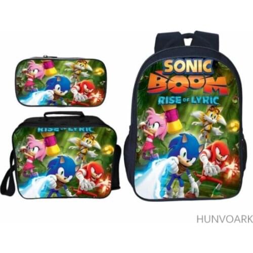 3pcs/set Cartoon Children SONIC RACING Printing Backpack Kids School Bags Boys Girls Primary Schoolbag Students Suit Backpacks