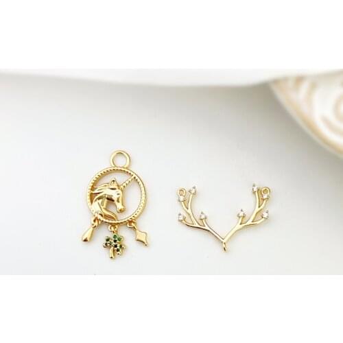 Gold-clad fantasy unicorn micro-inlaid zircon diy Sen antlers necklace earrings pendant jewelry materials