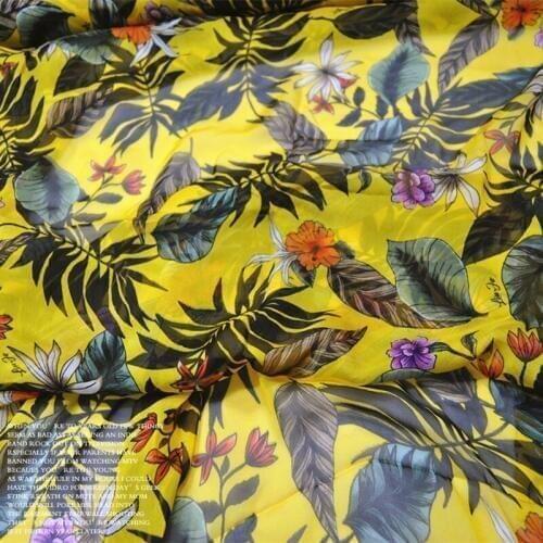 LEO&LIN Bright Yellow Flowers Large Wide Real Silk Chiffon 100% Silk Clothing Cloth Fabric DIY patchwork
