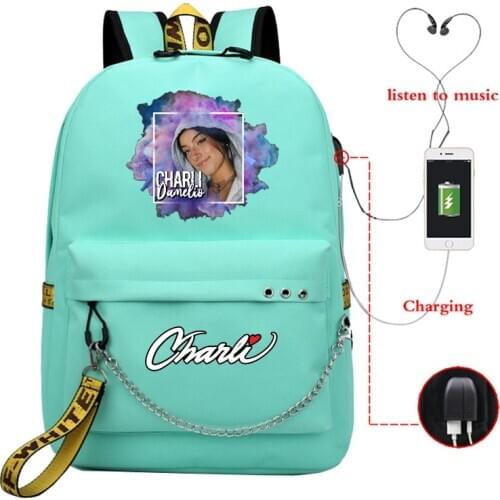 USB Charger School Bags for Girls Charli D'Amelio Backpack Women Laptop Bagpack Travel Rucksack Men Sac Scolaire College Plecak