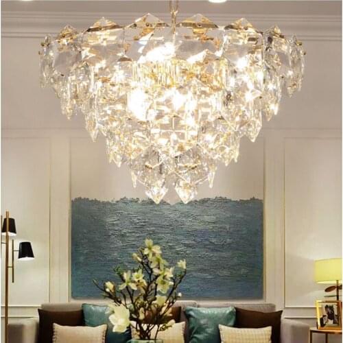 Modern Crystal Led Chandelier Lighting Gold Metal Living Room Led Pendant Chandeliers Lights Dining Room Hanging Lamp Fixtures