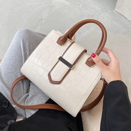 Stone pattern Contrast color Tote bag 2020 New High-quality PU Leather Womens Designer Handbag Travel Shoulder Messenger Bag