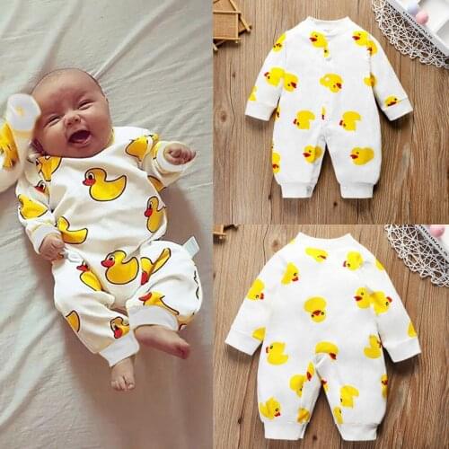 TELOTUNY baby clothes Toddler Newborn Baby Boy Girl Long Sleeve Duck Cartoon Print Romper Bodysuit Jumpsuit Outfit Clothes 0-24M