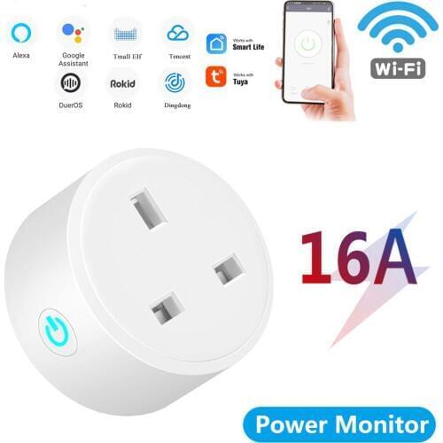 Smart WIFI Socket UK Remote Control Tuya App Mobile Phone Voice Timing Switch Plug Adapter With Power Statistics Alexa Googl