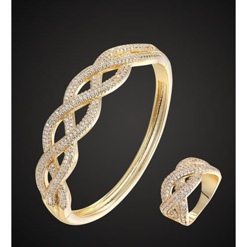 Vankeliif Luxury Bangle and rings womens jewelry set full zirconium micro-inlaid gene map shape wedding dress accessories