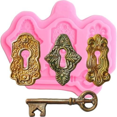 Vintage Key Keyhole Cake Border Silicone Mold Fondant Cake Decorating Tools Cupcake Topper Candy Polymer Clay Chocolate Moulds