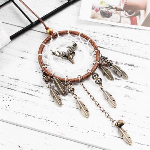 Vintage Alloy Feather Handmade Dream Catcher Pendant #AW