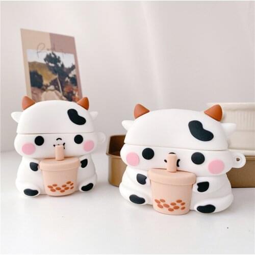 3D Cartoons Cute Cow Figure Silicone Case Box for Airpods 1 2 Protective Bluetooth Wireless Earphone Cover Accessories