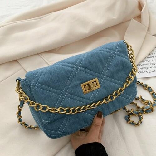 Women Denim Shoulder Bags Chains Fashion Flap Bags Female Designer Brand Handbags Vintage Sac Lattice Crossbody Bag for Girl New