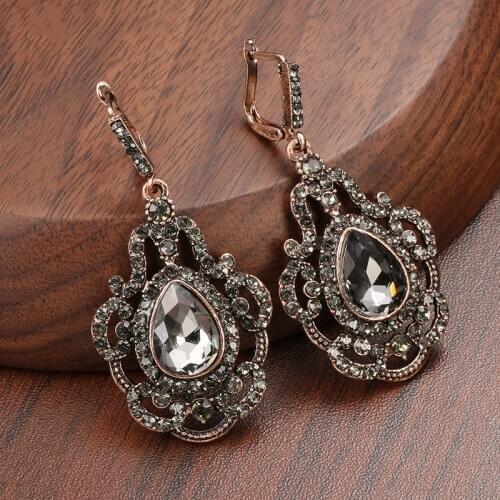 Kinel Fashion Drop Earrings For Women Antique Gold Color Gray Crystal Ethnic Bridal Earrings Party Accessories Gift 2020 New