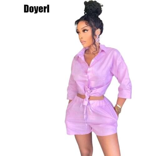 Casual Two Piece Set Women Clothing Sets Summer Shorts Button Up Shirt Top and Shorts Set Sexy 2 Piece Outfits for Women Suit