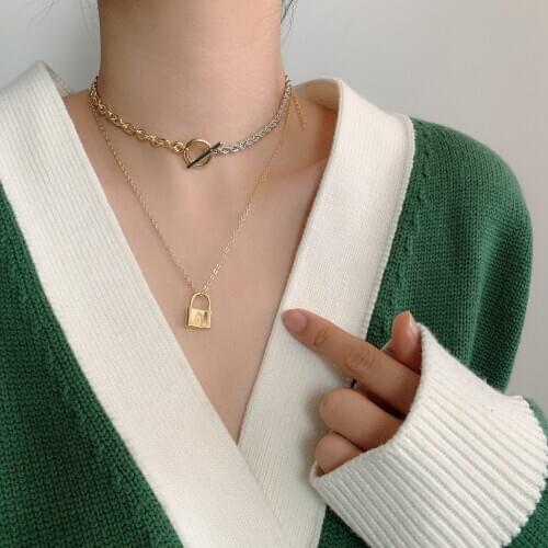 2020 New Punk Padlock Pendant Necklaces for Women Vintage Twisted Chain Chokers Necklace Female Goth Chains Necklace Wholesale