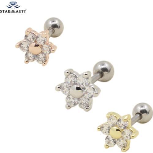 1 piece 1.2*6mm 316L Stainless Steel Zircon Tragus Earring Helix Barbell Ear Piercing Cartilage Ring Jewelry For Women