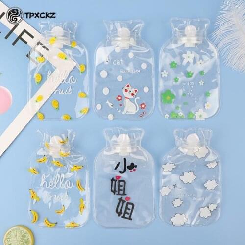 1pc Cartoon Portable Cute Transparent Hot Water Bottle Warm Belly Treasure Hand Warmer Mini Explosion-proof Hot Water Bags