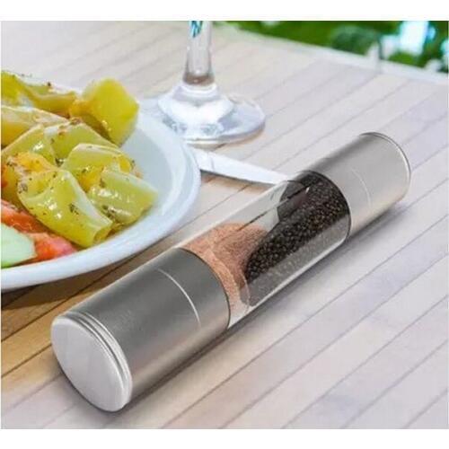 1PC Silver Pepper Mill Portable 2 In 1 Stainless Steel Manual Salt Grain Malt Mill Pepper Grinder Kitchen Accessaries KX 128