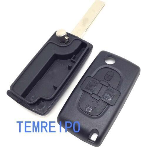 10pcs/lot Replacement 4 Buttons flip Remote Key Case Shell VA2 blade for Peugeot Without battery clamp CE0523