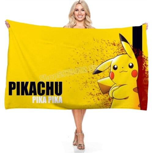 2021 New Pokemon Game Anime Cartoon Pikachu Printed Beach Towel Digital Printing Rectangular Bath Towels Travel Vacation Gift