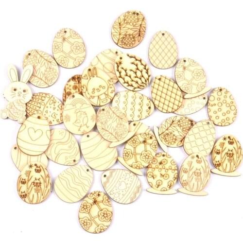 25pcs mix Easter Egg Pattern Natural Wood Pendant Scrapbooking Carft for Home Drop Hanging Decoration diy 40mm mt2674