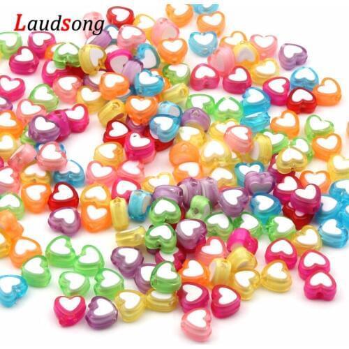 50pcs/lot 8mm Multi-color Love Heart Beads Acrylic Beads Spacer Loose Beads For Jewelry Making DIY Necklace Bracelets Accessorie