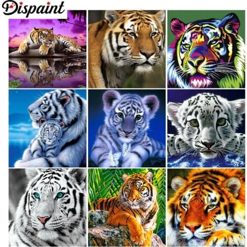 Dispaint 5D Diamond Pattern Rhinestone Needlework Diy Diamond Painting Cross Stitch "Animal tiger landscape" Diamond Embroidery