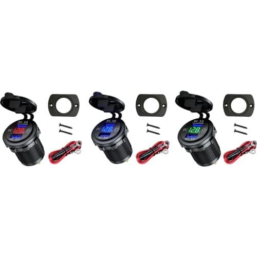 QC3.0 Car USB Charger 2-Port Charger Easy with Power Cord Single-Hole Panel Kit Car Electronics Accessories