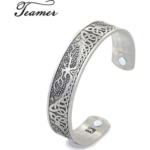 Teamer Tree of Life Bangles Jewelry Viking Wicca Cuff Celtics Knot Bangle Silver Plated Magnetic Bracelets for Men Women Judaism