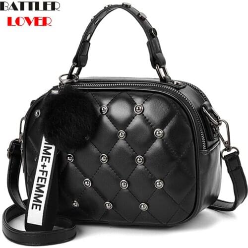Diamond Lattice Box Handbags For Women 2021 New Rivets Design Crossbody Purses Female Plush Pendant Shoulder Bags Ladies Fashion