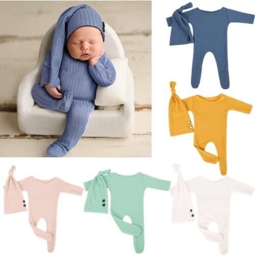 2 Pcs Baby Romper Baby Hat Set Newborn Photography Props Bodysuit Jumpsuit Kit Infants Studio Photo Shooting Clothing Outfits