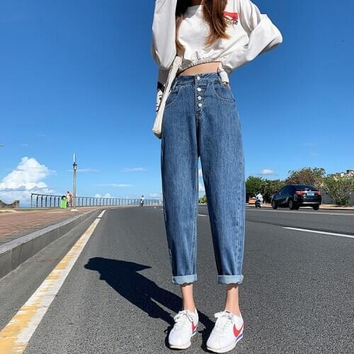 High Waist Jeans Women Harem Pants Loose Casual Plus Size High Street Denim Trousers Pantalon Femme Vintage With Belt