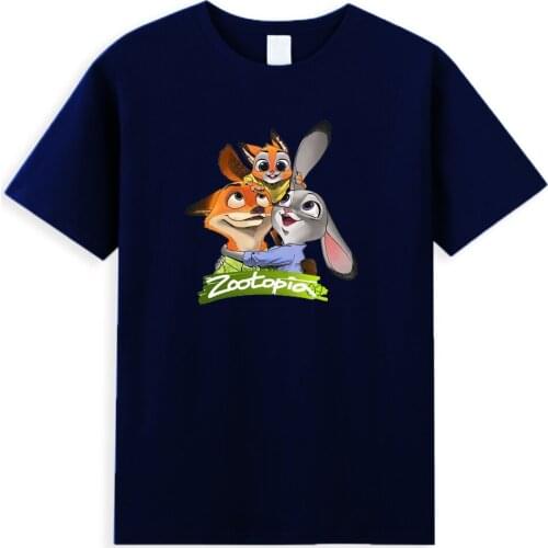Kawaii Disney Zootopia T-Shirts Anime Cartoon Lovely Rabbit Judy Fox Nick Printed T Shirts Loose Summer Harajuku Men Tee Shirt